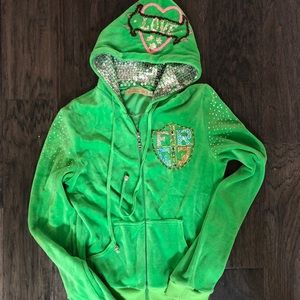 Green velvet zip jacket with sequins 💚